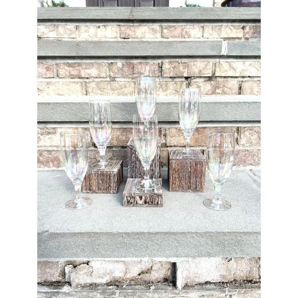 Fostoria Shell Pearl Iridescent Champagne Flutes.